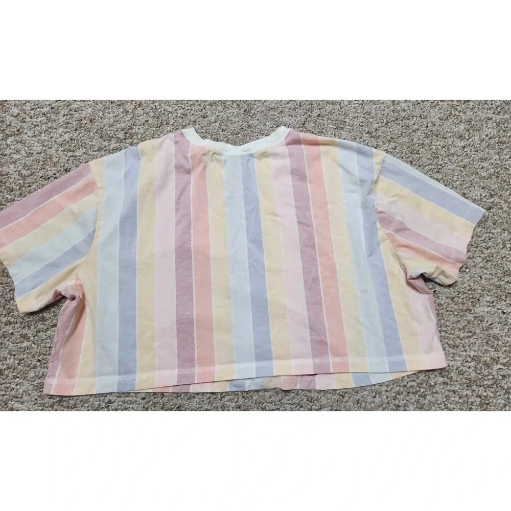 Nike‎ Womens 2X Cropped Tee Reverse Color Swoosh Logo Striped Retro